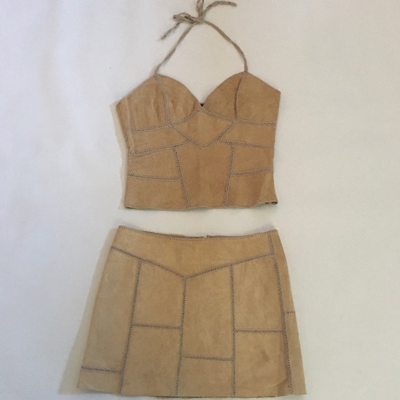 bebe -Genuine Leather Halter  top and Mini Skirt - Picture 9 of 10